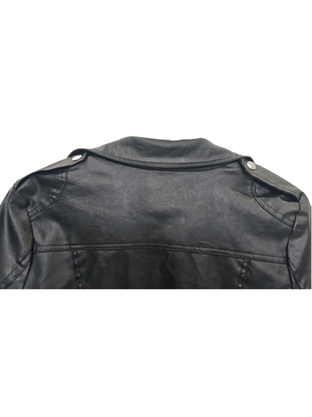 Women’s Black Faux Leather Moto Jacket Cropped Biker Zip Up Punk Rock Size S - Picture 10 of 16